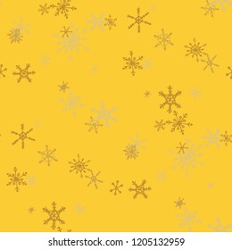 Snowflakes. Seamless Holiday Pattern with Funny Simple Snowflakes Hand Drawn in Doodle Style. Seamless Background for Christmas Decoration, Cloth, Dress. Vector Holiday Texture.