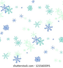 Snowflakes. Seamless Holiday Pattern with Funny Childish Snowflakes Hand Drawn in Doodle Style. Seamless Background for Christmas Decoration, Textile, Paper. Vector Holiday Texture.