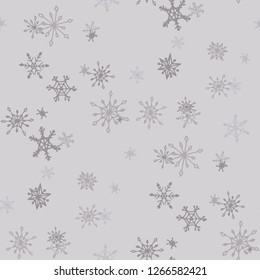 Snowflakes. Seamless Holiday Pattern with Funny Childish Snowflakes Hand Drawn in Doodle Style. Seamless Background for Christmas Decoration, Cloth, Dress. Vector Holiday Texture.