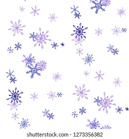 Snowflakes. Seamless Holiday Pattern with Funny Simple Snowflakes Hand Drawn in Doodle Style. Seamless Background for Christmas Decoration, Banner, Card. Vector Holiday Texture.