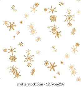 Snowflakes. Seamless Holiday Pattern with Funny Childish Snowflakes Hand Drawn in Doodle Style. Seamless Background for Christmas Decoration, Brochure, Cover. Vector Holiday Texture.