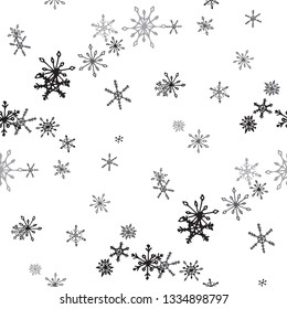 Snowflakes. Seamless Holiday Pattern with Funny Childish Snowflakes Hand Drawn in Doodle Style. Seamless Background for Christmas Decoration, Banner, Poster. Vector Holiday Texture.