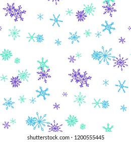 Snowflakes. Seamless Holiday Pattern with Lovely Simple Snowflakes Hand Drawn in Doodle Style. Seamless Background for Christmas Decoration, Cloth, Fabric. Vector Holiday Texture.