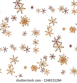 Snowflakes. Seamless Holiday Pattern with Lovely Simple Snowflakes Hand Drawn in Doodle Style. Seamless Background for Christmas Decoration, Wrapping, Fabric. Vector Holiday Texture.