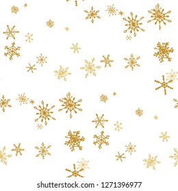 Snowflakes. Seamless Holiday Pattern with Lovely Childish Snowflakes Hand Drawn in Doodle Style. Seamless Background for Christmas Decoration, Banner, Poster. Vector Holiday Texture.