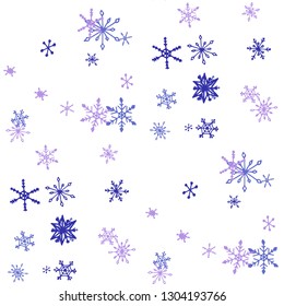 Snowflakes. Seamless Holiday Pattern with Lovely Simple Snowflakes Hand Drawn in Doodle Style. Seamless Background for Christmas Decoration, Print, Poster. Vector Holiday Texture.
