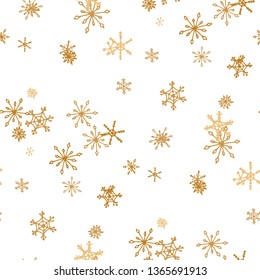 Snowflakes. Seamless Holiday Pattern with Lovely Childish Snowflakes Hand Drawn in Doodle Style. Seamless Background for Christmas Decoration, Brochure, Card. Vector Holiday Texture.