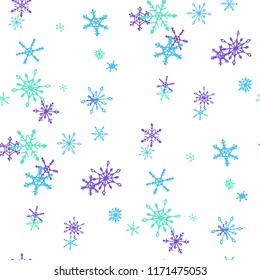 Snowflakes. Seamless Holiday Pattern with Pretty Childish Snowflakes Hand Drawn in Doodle Style. Seamless Background for Christmas Decoration, Brochure, Card. Vector Holiday Texture.