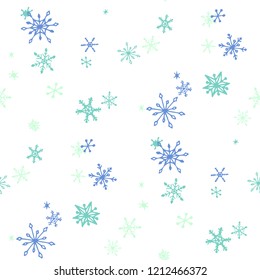 Snowflakes. Seamless Holiday Pattern with Pretty Childish Snowflakes Hand Drawn in Doodle Style. Seamless Background for Christmas Decoration, Print, Poster. Vector Holiday Texture.