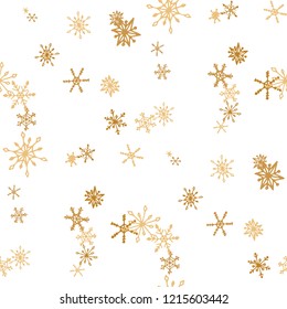 Snowflakes. Seamless Holiday Pattern with Pretty Childish Snowflakes Hand Drawn in Doodle Style. Seamless Background for Christmas Decoration, Textile, Paper. Vector Holiday Texture.