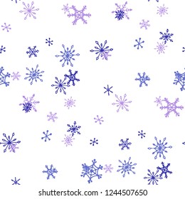 Snowflakes. Seamless Holiday Pattern with Pretty Simple Snowflakes Hand Drawn in Doodle Style. Seamless Background for Christmas Decoration, Wrapping, Paper. Vector Holiday Texture.