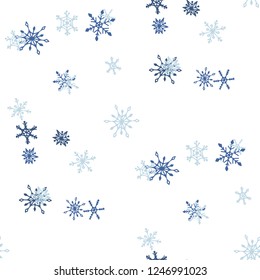 Snowflakes. Seamless Holiday Pattern with Pretty Simple Snowflakes Hand Drawn in Doodle Style. Seamless Background for Christmas Decoration, Brochure, Card. Vector Holiday Texture.