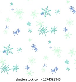 Snowflakes. Seamless Holiday Pattern with Pretty Simple Snowflakes Hand Drawn in Doodle Style. Seamless Background for Christmas Decoration, Textile, Paper. Vector Holiday Texture.