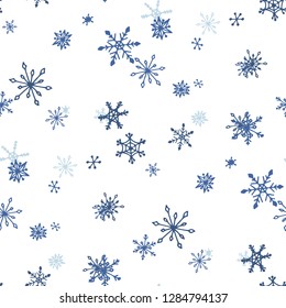 Snowflakes. Seamless Holiday Pattern with Pretty Childish Snowflakes Hand Drawn in Doodle Style. Seamless Background for Christmas Decoration, Cloth, Dress. Vector Holiday Texture.