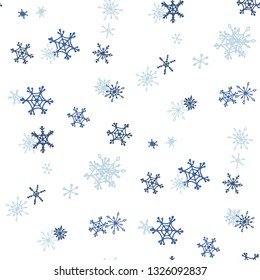 Snowflakes. Seamless Holiday Pattern with Pretty Simple Snowflakes Hand Drawn in Doodle Style. Seamless Background for Christmas Decoration, Cloth, Dress. Vector Holiday Texture.