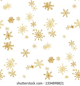 Snowflakes. Seamless Holiday Pattern with Pretty Simple Snowflakes Hand Drawn in Doodle Style. Seamless Background for Christmas Decoration, Cloth, Dress. Vector Holiday Texture.