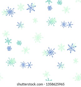 Snowflakes. Seamless Holiday Pattern with Pretty Childish Snowflakes Hand Drawn in Doodle Style. Seamless Background for Christmas Decoration, Cloth, Fabric. Vector Holiday Texture.
