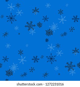 Snowflakes. Seamless Holiday Texture with Cute Simple Snowflakes Hand Drawn in Doodle Style. Seamless Background for Christmas Decoration, Print, Dress. Vector Holiday Texture.