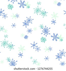 Snowflakes. Seamless Holiday Texture with Cute Simple Snowflakes Hand Drawn in Doodle Style. Seamless Background for Christmas Decoration, Textile, Paper. Vector Holiday Texture.