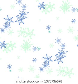 Snowflakes. Seamless Holiday Texture with Cute Childish Snowflakes Hand Drawn in Doodle Style. Seamless Background for Christmas Decoration, Banner, Card. Vector Holiday Texture.