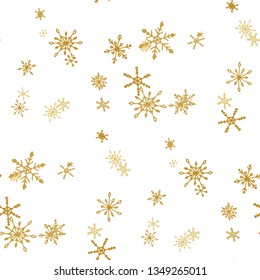 Snowflakes. Seamless Holiday Texture with Lovely Childish Snowflakes Hand Drawn in Doodle Style. Seamless Background for Christmas Decoration, Cloth, Fabric. Vector Holiday Texture.