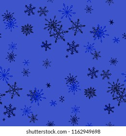 Snowflakes. Seamless Holiday Texture with Pretty Simple Snowflakes Hand Drawn in Doodle Style. Seamless Background for Christmas Decoration, Brochure, Card. Vector Holiday Texture.