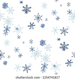 Snowflakes. Seamless Holiday Texture with Pretty Childish Snowflakes Hand Drawn in Doodle Style. Seamless Background for Christmas Decoration, Cloth, Dress. Vector Holiday Texture.