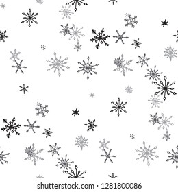 Snowflakes. Seamless Holiday Texture with Pretty Simple Snowflakes Hand Drawn in Doodle Style. Seamless Background for Christmas Decoration, Cloth, Fabric. Vector Holiday Texture.