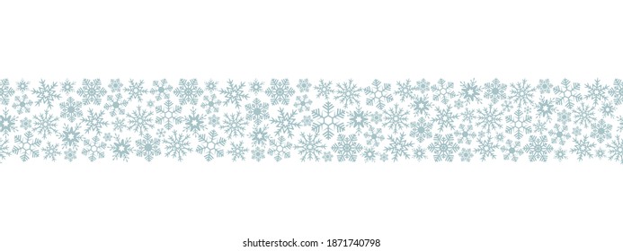 Copos de nieve. Borde horizontal impecable. Patrón vector repetitivo. Fondo incoloro aislado. 