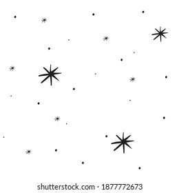 Schneeflocken nahtloses Muster, Hintergrunddoodle. Schwarz-Weiß. Vektorgrafik, handgezeichnet, einzeln auf weißem Hintergrund.