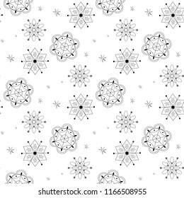 Snowflakes Seamless Pattern. Black snoflakes on white background.