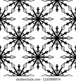 Snowflakes. Seamless pattern. Black and white winter ornament. Background for textile and wallpapers