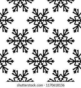 Snowflakes. Seamless pattern. Black and white winter ornament. Background for textile and wallpapers
