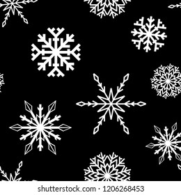 Snowflakes. Seamless pattern. Black and white winter ornament. Background for textile and wallpapers