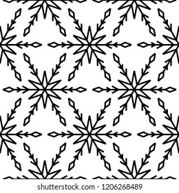 Snowflakes. Seamless pattern. Black and white winter ornament. Background for textile and wallpapers