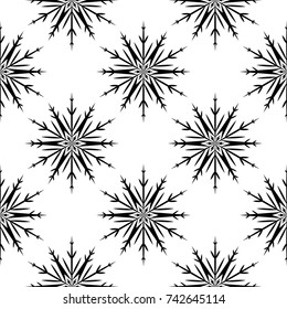 Snowflakes seamless pattern. Black and white monochrome background with christmas elements. Vector illustration