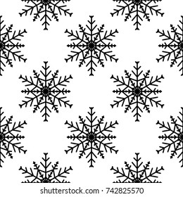 Snowflakes seamless pattern. Black and white monochrome background with christmas elements. Vector illustration