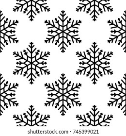 Snowflakes seamless pattern. Black and white monochrome background with christmas elements. Vector illustration