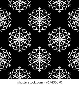 Snowflakes seamless pattern. Black and white monochrome background with christmas elements. Vector illustration