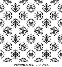 Snowflakes seamless pattern. Black and white monochrome background with christmas elements. Vector illustration