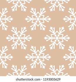 Snowflakes. Seamless pattern. Brown beige winter ornament. Background for textile and wallpapers