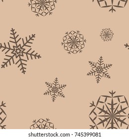 Snowflakes seamless pattern. Brown and beige background with christmas elements. Vector illustration