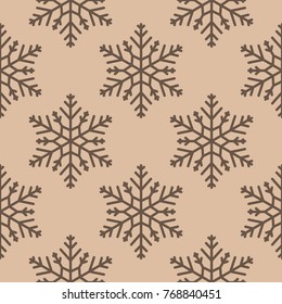Snowflakes seamless pattern. Brown and beige background with christmas elements. Vector illustration