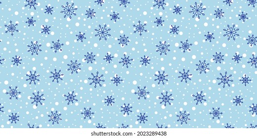 Snowflakes seamless pattern. Christmas background vector illustration. For wrapping paper, design, postcard, fabric, baby clothes, baby room. Christmas and New Year concept.