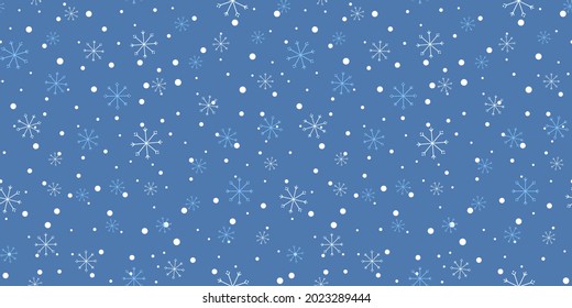 Schneeflocken nahtloses Muster. Weihnachtshintergrund, Vektorgrafik. Zum Verpacken von Papier, Design, Postkarte, Stoff, Babybekleidung, Babyzimmer. Weihnachten- und Neujahrskonzept.