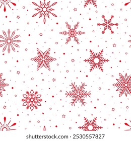Flocos de neve padrão contínuo. Fundo de Natal com flocos de neve elaborados. Textura de ano novo para impressão, papel de embrulho, design, tecido, decoração, presente, fundos