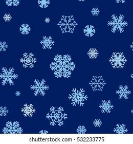 Snowflakes Seamless pattern, Snow-flakes christmas background. snowfall winter backdrop. Vector