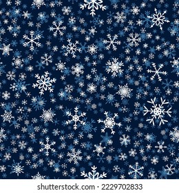Los copos de nieve son un patrón sin fisuras para las vacaciones de Navidad. Ornamento de copo de nieve de Navidad para tarjeta de saludo o envoltura de vacaciones de invierno. Textura de nevada de Navidad.