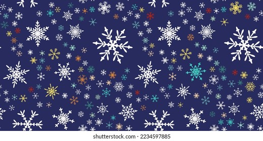 Los copos de nieve son un patrón sin fisuras para las vacaciones de Navidad. Ornamento de copo de nieve de Navidad para tarjeta de saludo o envoltura de vacaciones de invierno. Textura de nevada de Navidad.