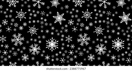 Los copos de nieve son un patrón sin fisuras para las vacaciones de Navidad. Ornamento de copo de nieve de Navidad para tarjeta de saludo o envoltura de vacaciones de invierno. Textura de nevada de Navidad.